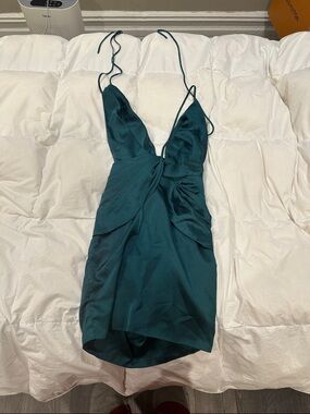 House of CB Teal Sleeveless Twist-Front Mini Dress